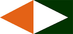 An orange top that folds down and the green envelope with a white triangle in the center.